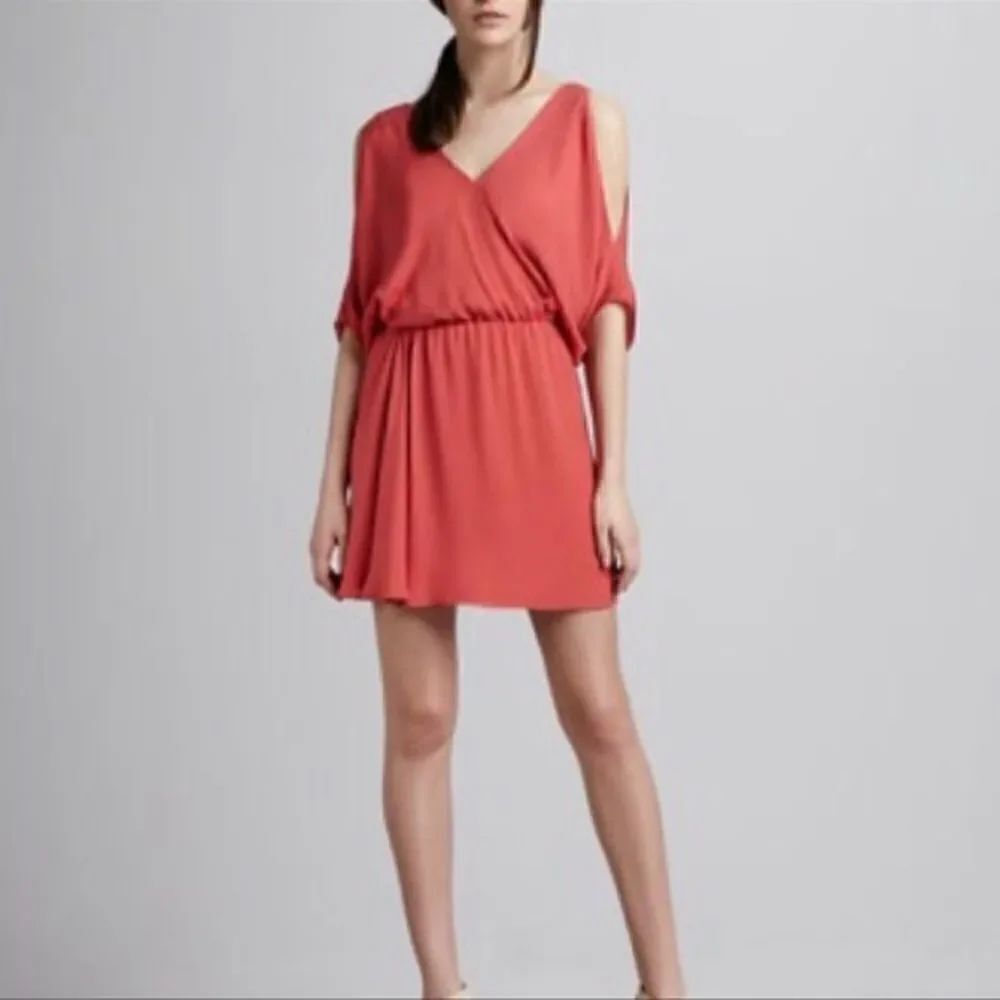 Haute Hippie Cold Shoulder Deep V Coral Dress XS